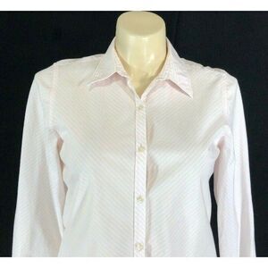 Hunt Club Shirt 12 White Pink‎ Stripe Broadcloth Long Sl Cotton Casual Career